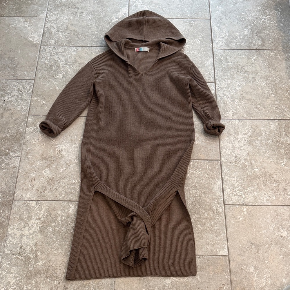 Free People Brown Ribbed Knit Hooded Pullover Size Medium